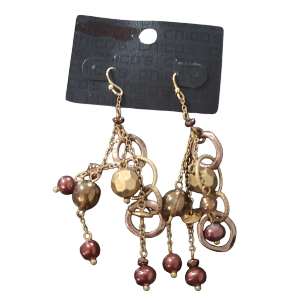 Chico's Gold and Brown Dangle Earrings